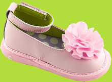 Wee Squeak Pink Leather Anklestrap Mary Jane w/Pink Peony Flower