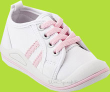 White Squeaky Tennis Shoe w/Pink Stripes 