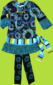 Za Za Couture Retro Floral Sapphire Tunic and Tights Set