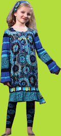 Za Za Couture Retro Floral Sapphire Tunic and Tights Set