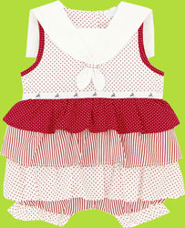le top Baby Red/White Stripes and Dots Sailor Bubble with tiered skirt